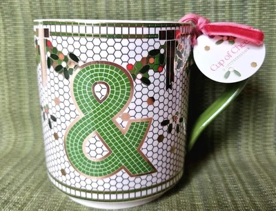 NEW ANTHROPOLOGIE MUG Festive BISTRO TILE MONOGRAM '&' Christmas MUG - Изображение 1 из 4
