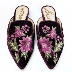 Sam Edelman Damen-Pantoletten mit Blumenstickerei aus Samt – lila Größe 8M - Bild 1 von 8