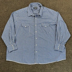 VTG Wrangler Western Shirt 4XL Blue Check Plaid Pearl Snap Long Sleeve Rodeo - Picture 1 of 12