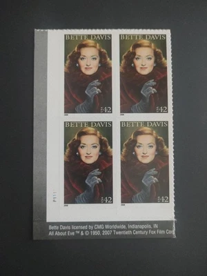 US Stamps SC # 4350 Bette Davis, Plate Block Of 4.  MNH. Free Shipping! - Image 1 of 2