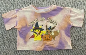 LightlyWorn XS Girls Pikachu EeVee Halloween Trick-Or-Treat Tie-Dye Box T-shirt - Picture 1 of 3
