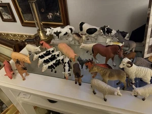 Vintage Plastic Toy Pigs Cows Horses Donkeys Sheep Farm Animal Bundle Figures - Picture 1 of 4