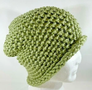 Gorro tejido a mano extra grande XL verde salvia adulto adolescente hombre mujer acrílico - Imagen 1 de 4