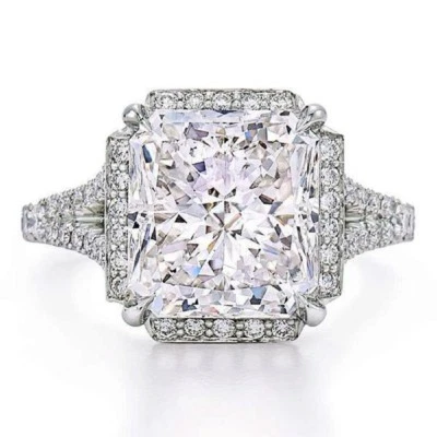 Anillo de compromiso de diamantes talla radiante de 3,50 quilates de oro blanco de 18 k certificado por GIA Foto 1 de 2