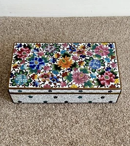 RARE Antique Japanese Floral Cloisonné Enamel Jewelry Box Silver Plate Engraved - Picture 1 of 22