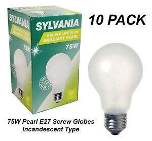 10 x 75W Pearl Incandescent Light Globes Bulbs Lamp Edison Screw ES E27 Dimmable