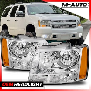 LH+RH Replacement Chrome Clear Amber Headlight Lamps for 2007-2014 Chevy Tahoe - Foto 1 di 8
