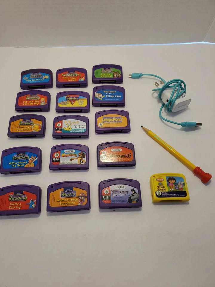  LeapPad writing 16 Games PURPLE Learning Game Cartridges Lot Bundle Batman - F - Image 1 of 4