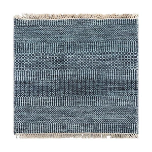 2'x2' Blue Hand Knotted Tibetan Modern Wool & Bamboo Silk Area Rug - Picture 1 of 5