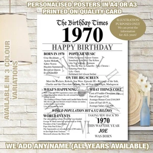 1970 55. Geburtstag zurück in personalisiert UK Fakten Zeitung GESCHENK Erinnerung Poster 71 - Bild 1 von 9