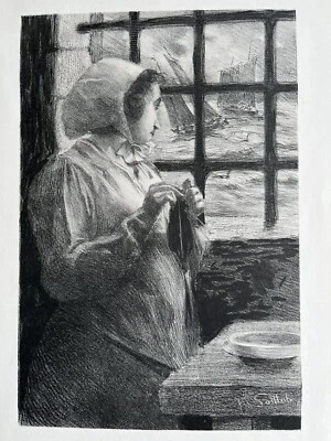 Gottlob gravure Lithographie Bretonne Bretagne Paimpol Pêche Coiffe Paimpolaise - Photo 1/4