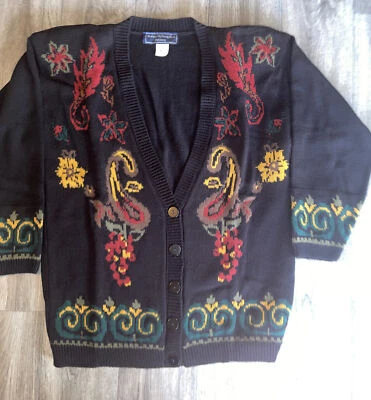 Cárdigan Suéter Norton McNaughton Petites Floral Paisley Vintage Negro Talla M Foto 1 de 4