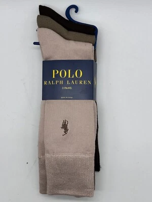NEW 3 PAIR PACK POLO RALPH LAUREN MENS CREW SOCKS SIZE 6-12.5 OLIVE /BROWN - Image 1 of 4