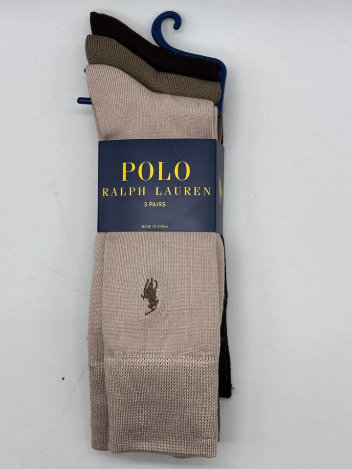 NUEVO PAQUETE DE 3 PARES DE CALCETINES POLO RALPH LAUREN PARA HOMBRE TALLA 6-12,5 OLIVA/MARRÓN Foto 1 de 4