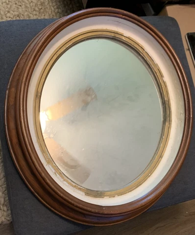 Antique Regency-Style Oval Solid Walnut Mirror Deep Well Cover