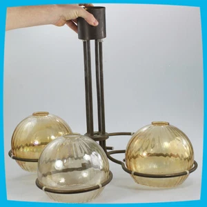 vintage Metal Steel Yellow Orange Glass Ceiling Electric Chandelier Lamp Light - Picture 1 of 7