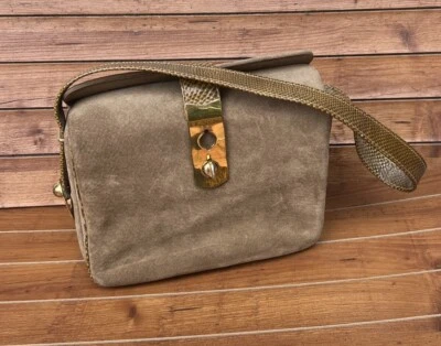 Vintage Block Brand  BROWN SUEDE Turn Lock Shoulder Bag Hand Bag GOLD TONE - Image 1 of 4