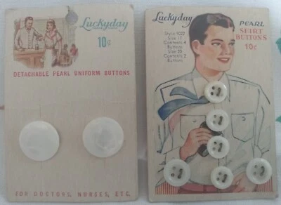 Vintage Luckyday Buttons Doctors Nurses Shirt Uniform Pearl 4 Hole Metal Shank - Image 1 of 4
