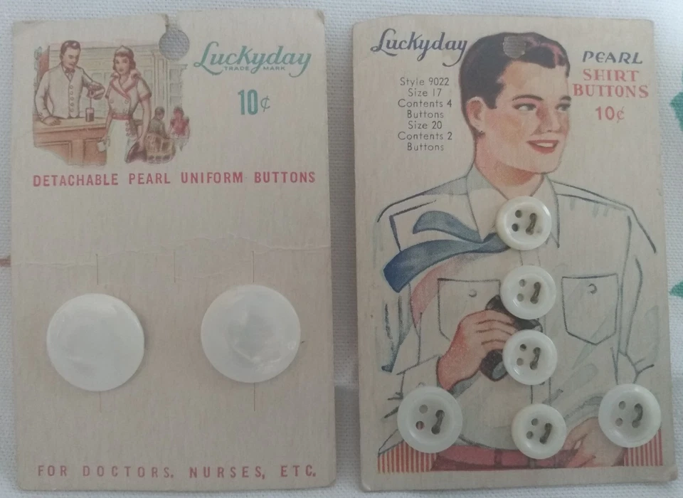 Vintage Luckyday Buttons Doctors Nurses Shirt Uniform Pearl 4 Hole Metal Shank - Image 1 of 4