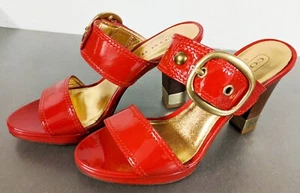 Coach Giada rote Lackleder goldene Schnalle zwei Riemen Absatz Sandalen Größe 6 - Bild 1 von 5