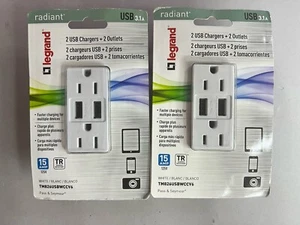 2 lot New Legrand 2 USB 3.1A Charger Outlet, TM826USBWCCV6 15 AMP 125 Volt White - Picture 1 of 6