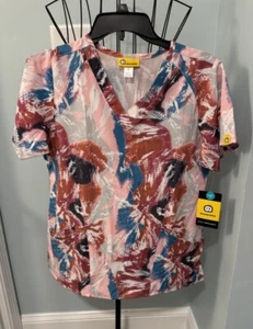 New Wonderwink Wink Aurora Women Blue, Rose, & Clay Print Scrub Top Small S 6157 - Picture 1 of 13
