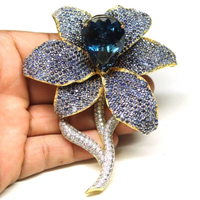  Plata 925 23 x 31 mm. Broche/colgante London azul topacio, zafiro y circón Foto 1 de 4