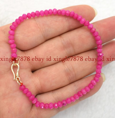 VALENTINO Bracciale Sfaccettato 2x4mm Giada Rosso Rosa Rondelle Pietre Preziose Perline 7 5"