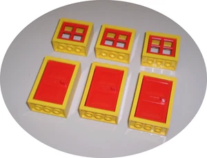 6 Used LEGO Yellow & Red 2 x 4 x 3 Window & 2 x 4 x 5 Door 4130 - 4131 - 4132 - Picture 1 of 5