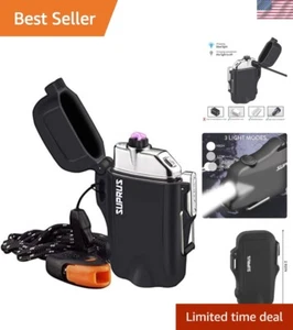 USB Rechargeable Plasma Lighter with Survival Whistle and Dual Arc Technology - Picture 1 of 6
