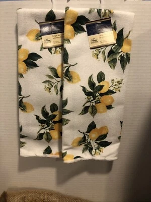 NEW Kitchen Towels Lemons Yellow Green Microfiber Towels (2) 15” X 25” - Image 1 of 4