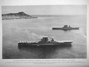 PHOTOGRAVURE NAVIRES AMÉRICAINS PORTE-AVIONS LEXINGTON ET SARATOGA A HONOLULU - Imagen 1 de 1