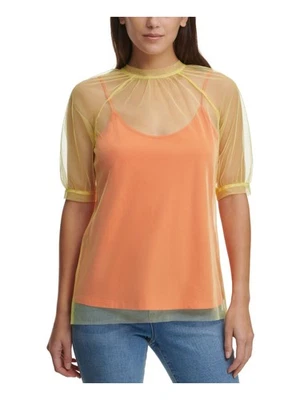 Camiseta sin mangas DKNY naranja elástica sin mangas cuello redondo para mujer XS Foto 1 de 3