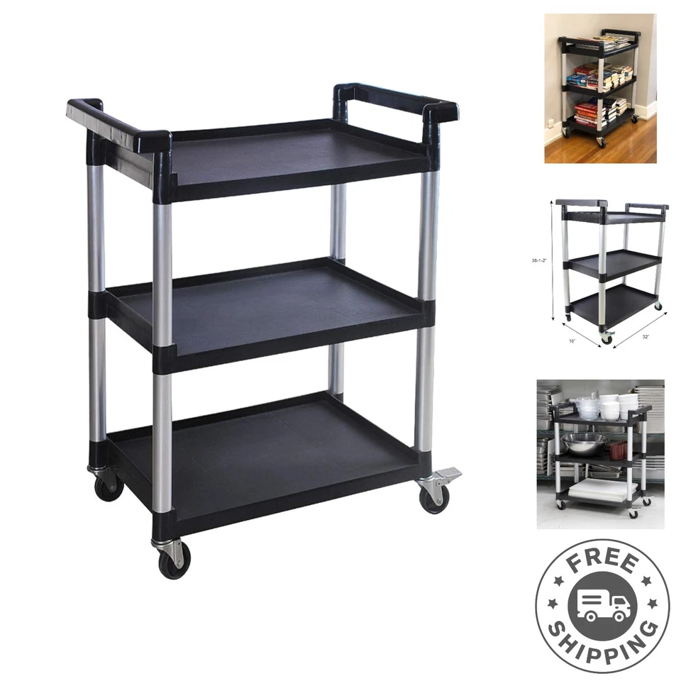 80774 3shelf Utility Plastic Cart With Wheels225 Lbs MAXIMUM Capacity Black