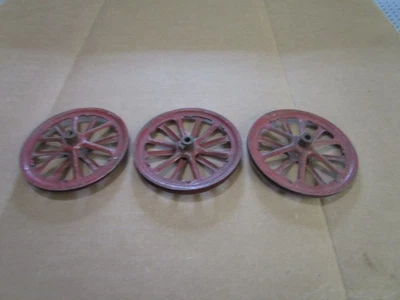 VINTAGE GILBERT ERECTOR SET PARTS LOT OF 3 BURGUNDY SPOKE WHEELS--PART P27 - Image 1 of 3