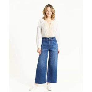 Oat New York High Rise Wide Leg Frayed Hem Jeans Size 0/25 NWT - Picture 1 of 9