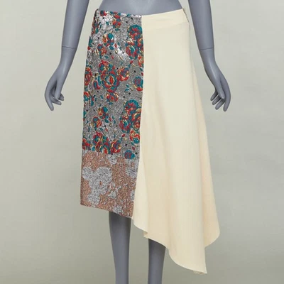 Falda midi STELLA MCCARTNEY 2015 mezcla de lana crema plata étnica jacquard IT40 S Foto 1 de 4