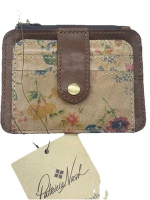 Cartera de identificación Patricia Nash Cassis cuero rosa pradera RFID nueva con etiquetas florales Foto 1 de 4