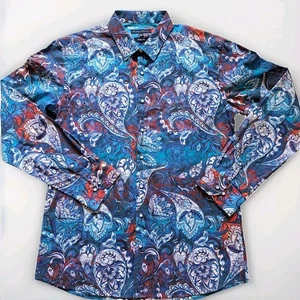 Camisa Riley Adams Hombre Años 90 Paisley Grande Azul Boho Diseño Vintage Estampado Floral - Imagen 1 de 10
