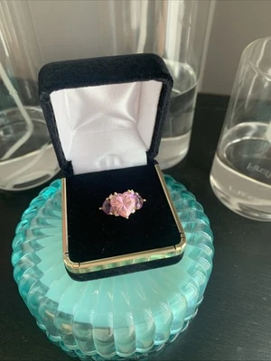 Anillo de Hielo Rosa Oro Sólido 14k con Amatista y Diamantes Talla 7 Foto 1 de 4