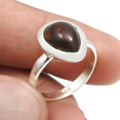 Pera Nera Naturale Opale Lunetta Fascia Promessa Anello Gioielli Misura 7 925 - Immagine 1 di 4