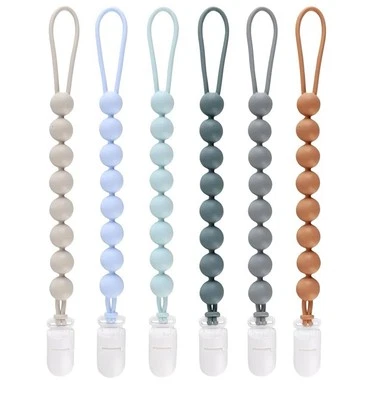 6 Pack Silicone Pacifier Clips For Baby - One Piece Beads - Image 1 of 4