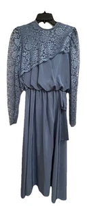 Vestido Formal Vintage Años 80 Periwinkle Azul Encaje Alfred Angelo Dance Allure  - Imagen 1 de 7