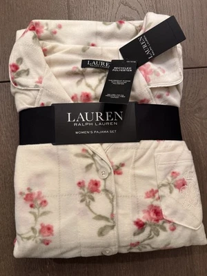 NUEVO CON ETIQUETAS RALPH LAUREN ROSA CREMA Rose Bud FLORAL POLAR Mujer PIJAMA CONJUNTO DE 2 PIEZAS S Foto 1 de 4