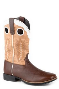 Roper Mens James 12in Brown Leather Square Toe Cowboy Boots - Picture 1 of 1