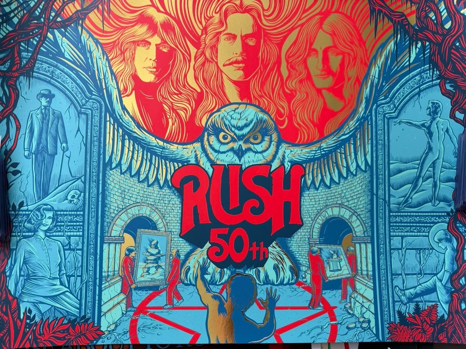 RUSH 50 металлический золотой фольги плакат 50-летие 50 издание Тим Барон 26/50 - Изображение 1 из 4