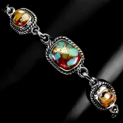 Pulsera de plata de ley 925 antigua Kingman turquesa 10x8 mm joyas de piedras preciosas 7 Foto 1 de 4