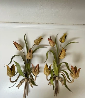 Set of Two Vintage Italian Tole Tulip Wall Decor 20th Century - Image 1 of 3