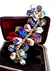 HUGE ENORMOUS 4.3" BROOCH GAMMATIC SHAPE AB BI-COLOR STONES ROGER JEAN PIERRE - Picture 1 of 14