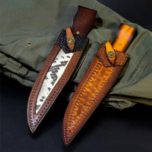 1x Vegetable-tanned Leather Belt Sheath Case Crafted Retro for Fixed Blade Knife - Picture 1 of 11